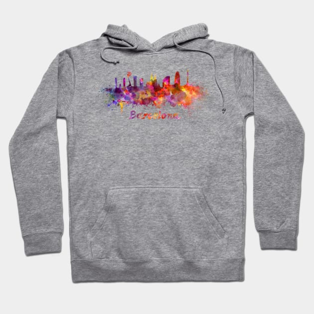 Barcelona skyline in watercolor Hoodie by PaulrommerArt